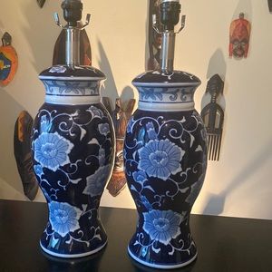 Vintage Pair of Blue and White Vase Lamps